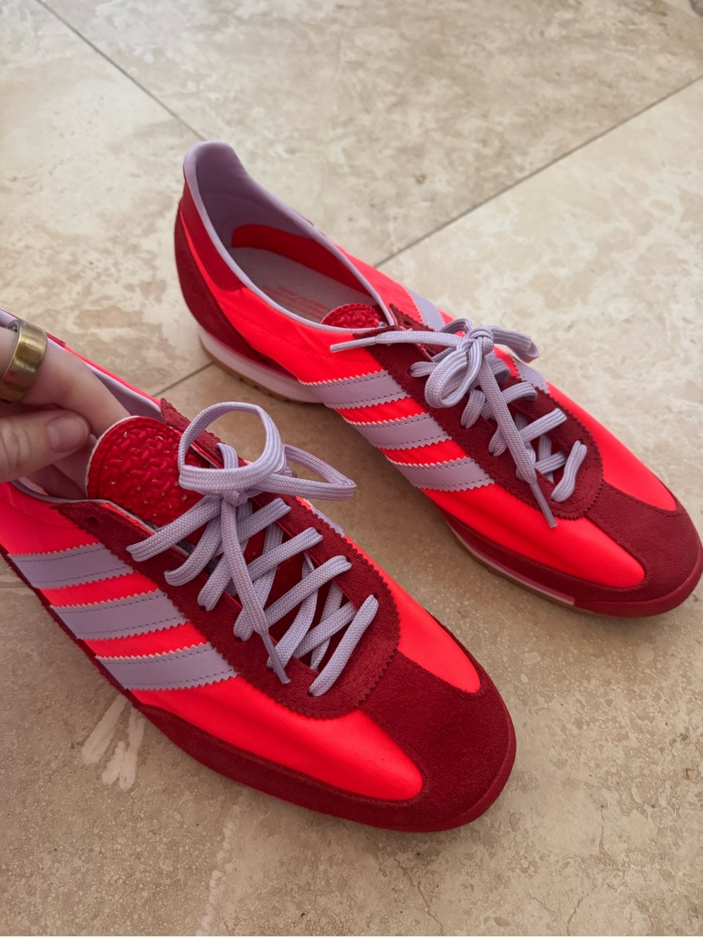 adidas Women’s Neon Red and Light Gray Retro Lace-Up Sneakers